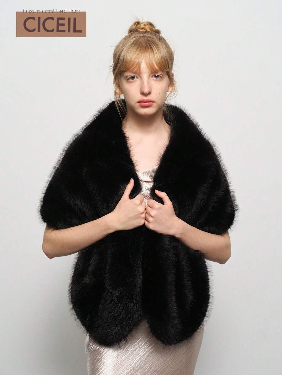 アクセサリー レディース スカーフ 1個 レディース 無地 ポリエステル フェイクファー エレガントで暖かいショール、秋冬の日常使拍卖