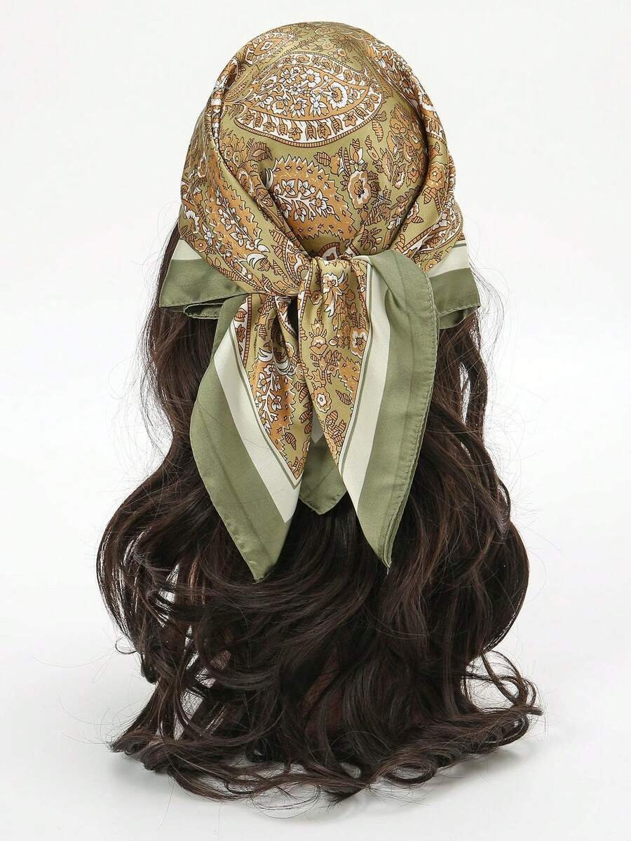 アクセサリー レディース スカーフ 1枚 バンダナ風 フェイクシルク プリントスカーフ、ファッションヘアバンド、ネッカチーフ、ヘッ拍卖