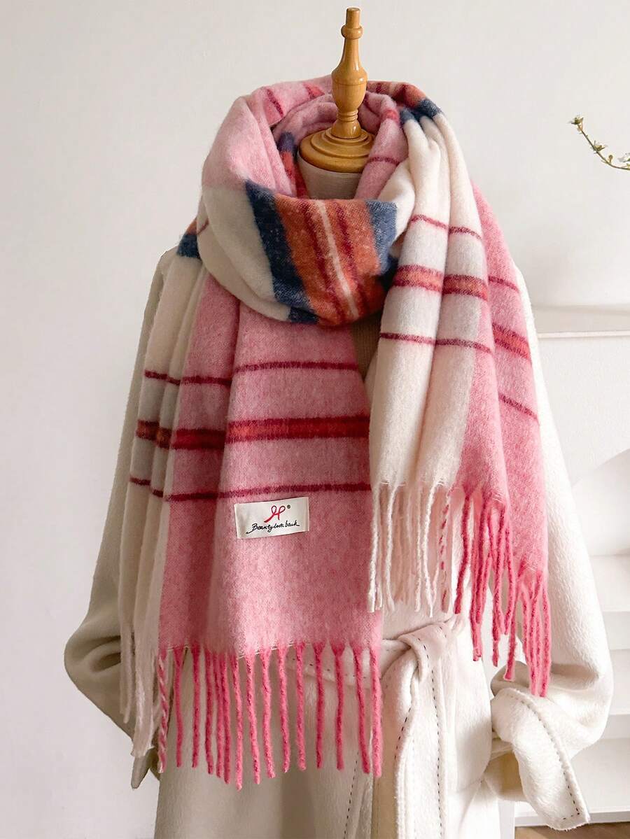 アクセサリー レディース スカーフ 1枚 女性用ヘッドスカーフ ウィンター レディース スカーフ 馬毛 カラーブレンド ストライプ拍卖