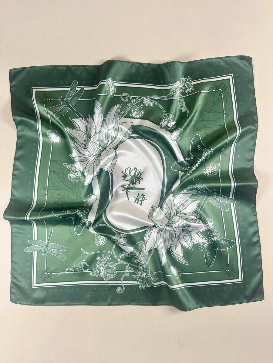 アクセサリー レディース スカーフ 1枚 レディース ロータス 蝶 トンボ柄 スクエアスカーフ エレガントなネッカチーフ バンダナ拍卖