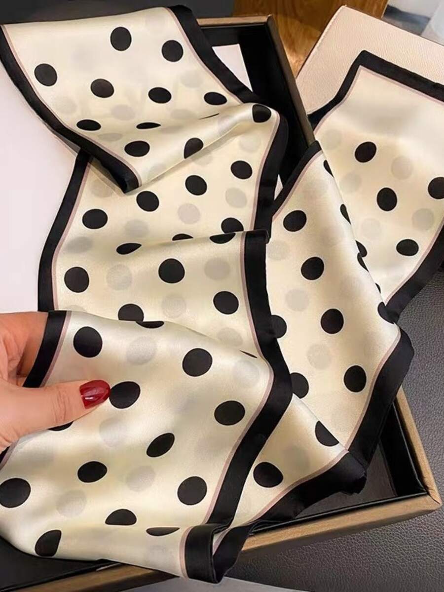 アクセサリー レディース スカーフ 1個 ミニマリスト エレガントなドットサテンスクエアスカーフ、二重層サテンリボンネッカチーフヘ拍卖