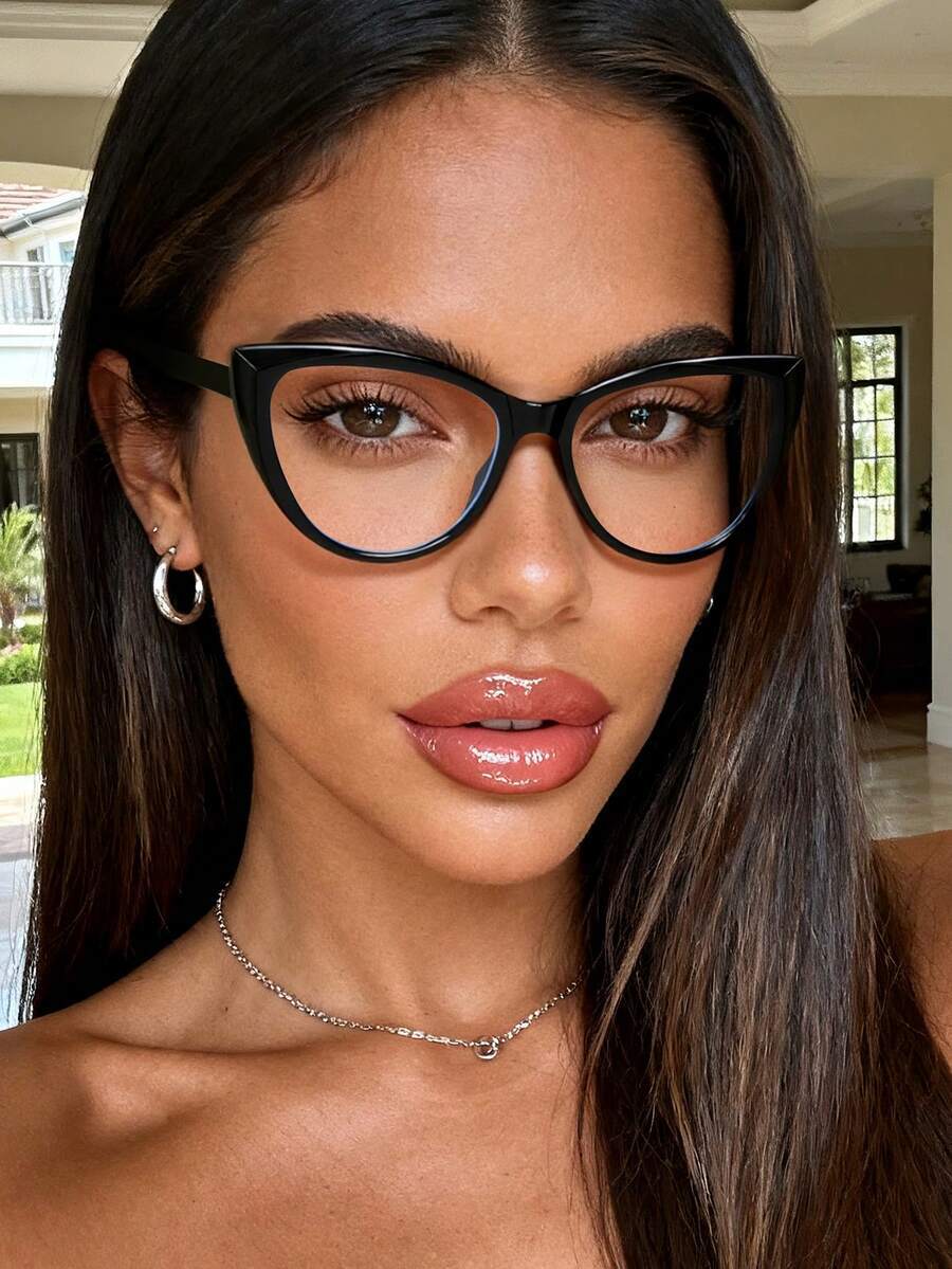 アクセサリー レディース アイアクセサリー セット 1ペア キャットアイ型 ユニセックス クリアレンズ メガネ、読書、ゲーミング、拍卖