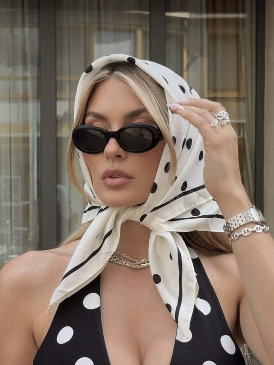 アクセサリー レディース スカーフ 1枚 カジュアルドット柄 70cm スクエアスカーフ、新作春秋レディースバンダナ、多用途ウエス拍卖