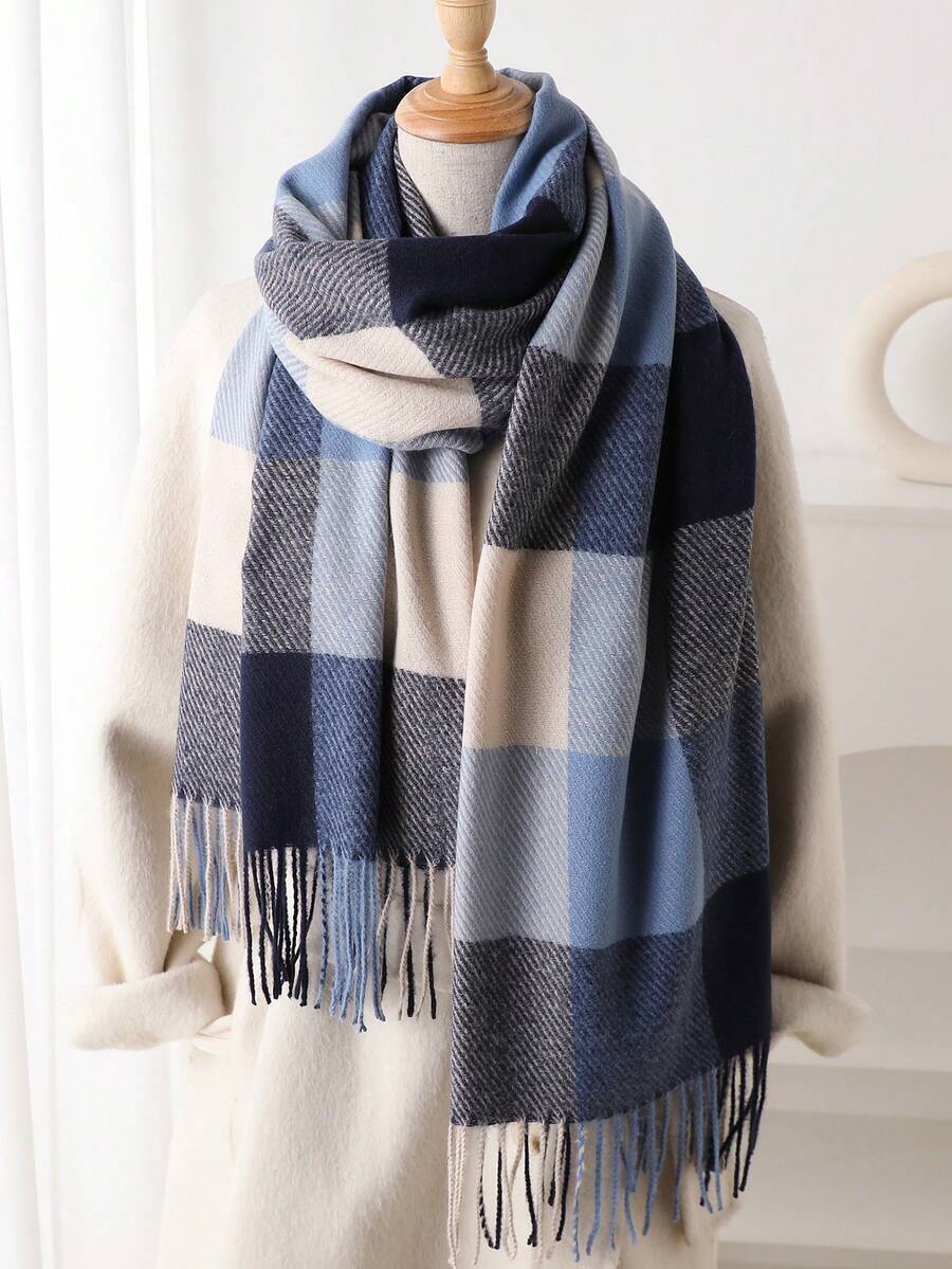 アクセサリー レディース スカーフ 1枚 秋冬 レディース エレガントなヴィンテージ マルチカラー チェック ストライプ ジャカー拍卖