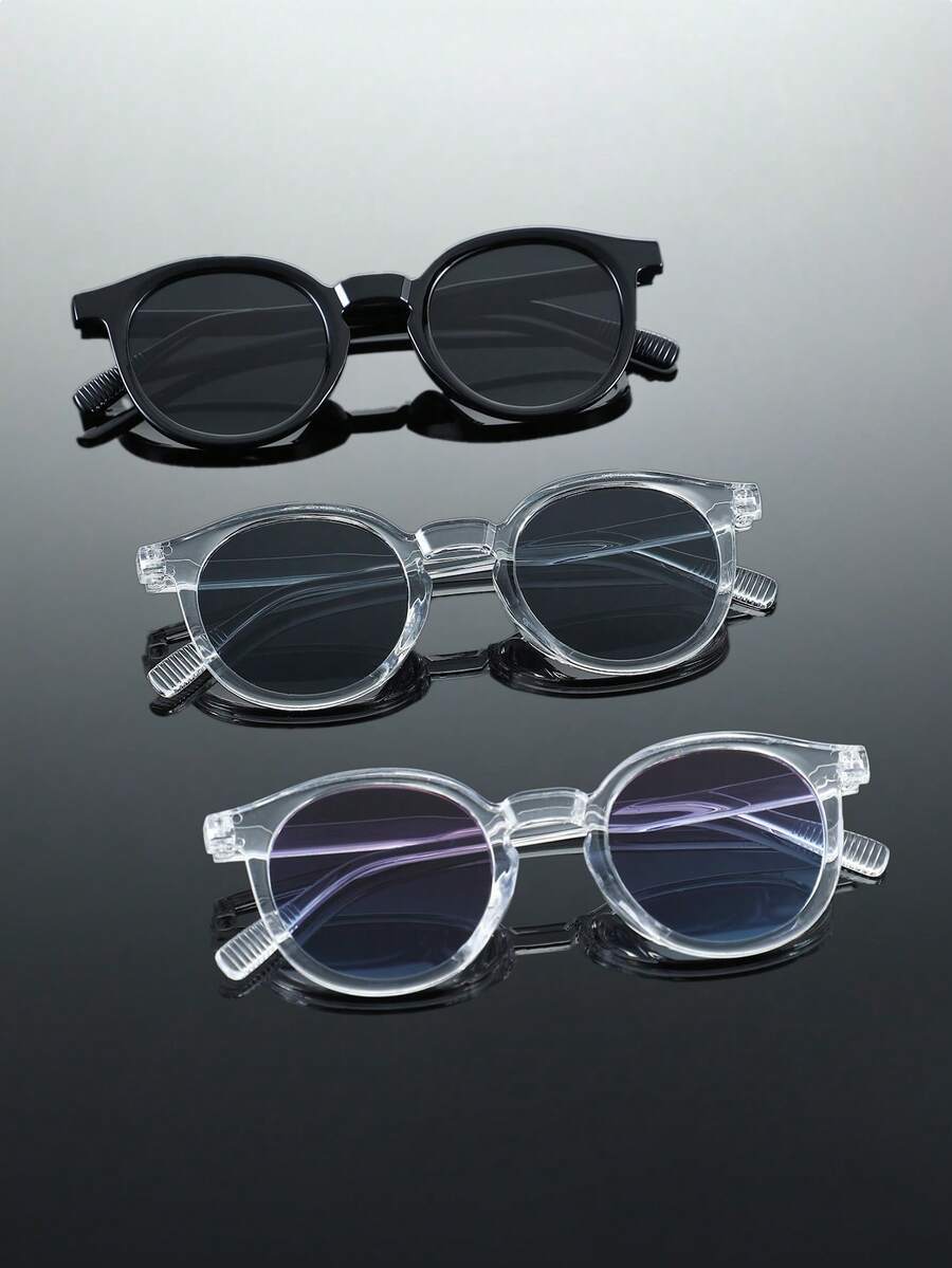 アクセサリー メンズ アイアクセサリー プラスチック製ラウンド型カラフルフルフレーム カット クラシック サングラス 3個セット拍卖