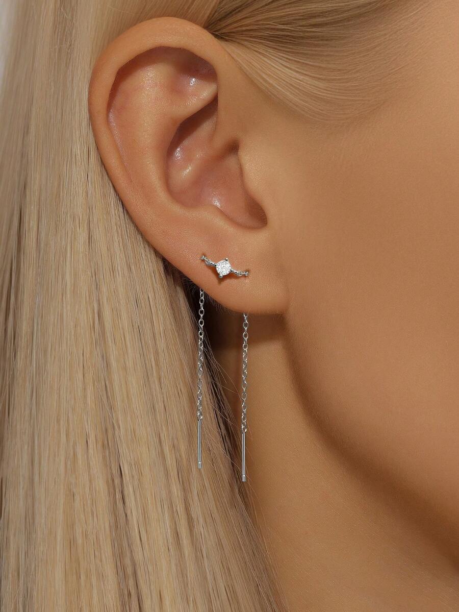ジュエリー レディース イヤーアクセサリー 1ペア 925スターリングシルバー プロング設計 タッセル レディース ピアス カーテ拍卖