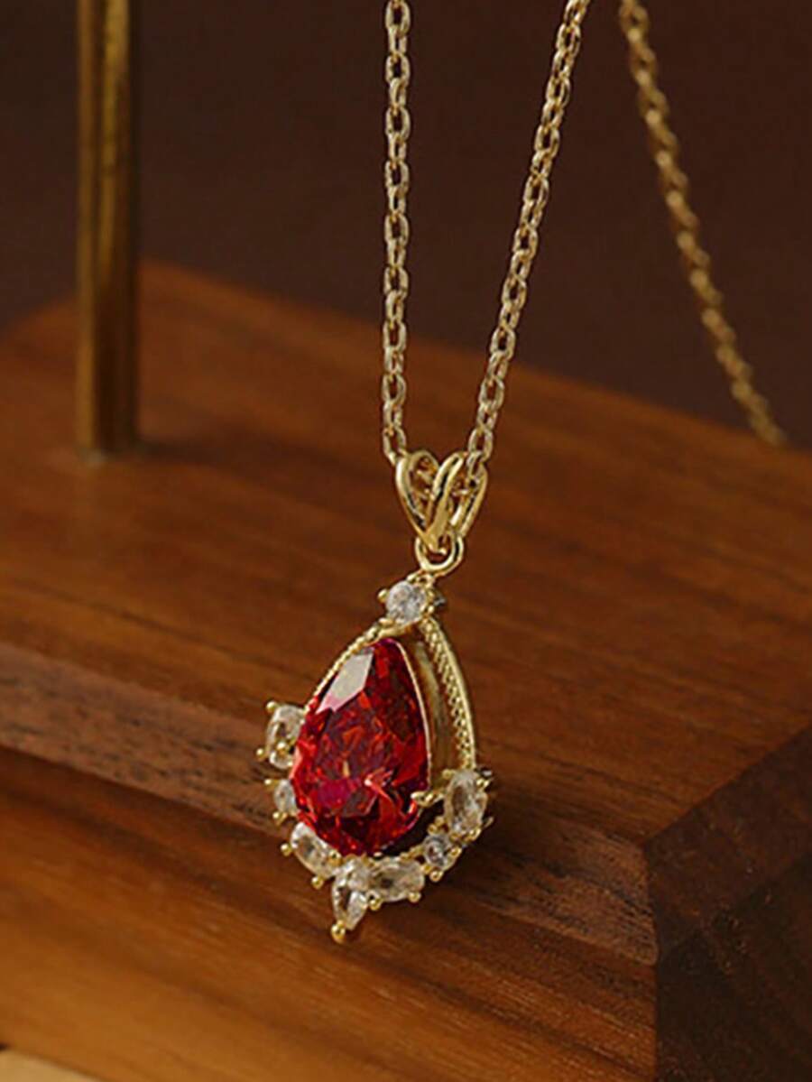 ジュエリー レディース ネックレス ペンダント 1個 S925 スターリングシルバー ビンテージ レッドジェム 水滴型ペンダントネ拍卖