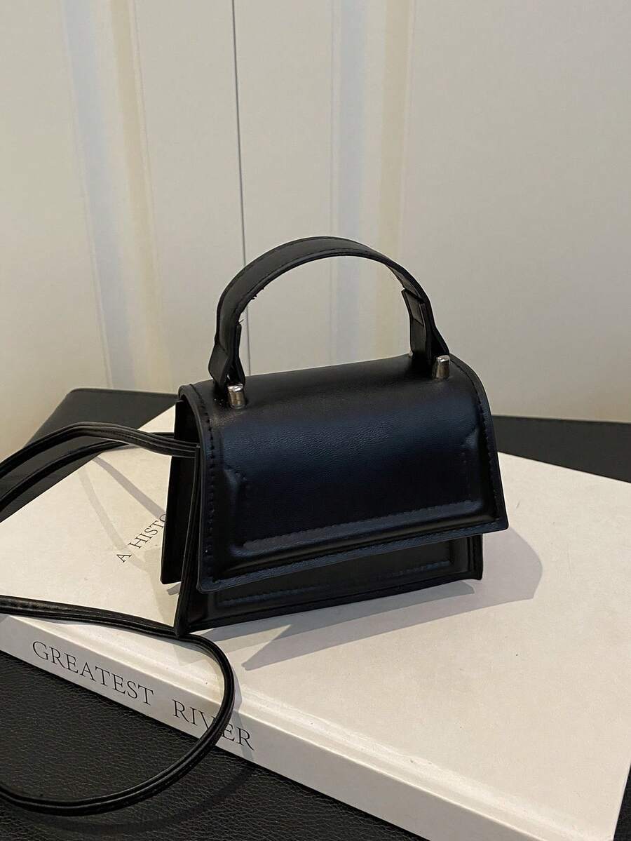 バッグ レディース ハンドルバッグ 1個 ミニ 無地 マグネットフラップ スクエアバッグ、ファッション ミニマリスト ショルダーハ拍卖