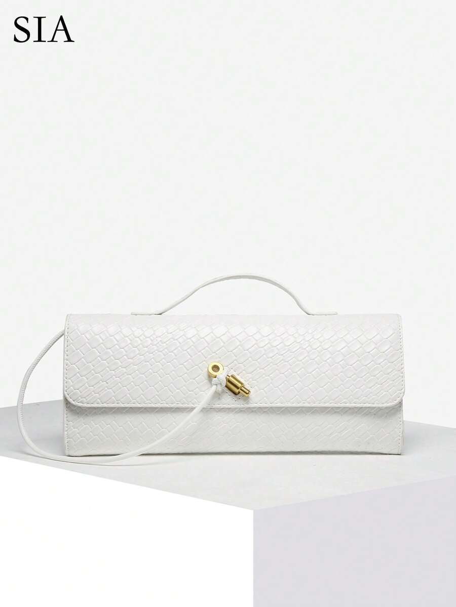 バッグ レディース クラッチバッグ レトロミニマリストシミュレートされた織りパターンアンゴラレッドビンテージフラップロック大容量ク拍卖