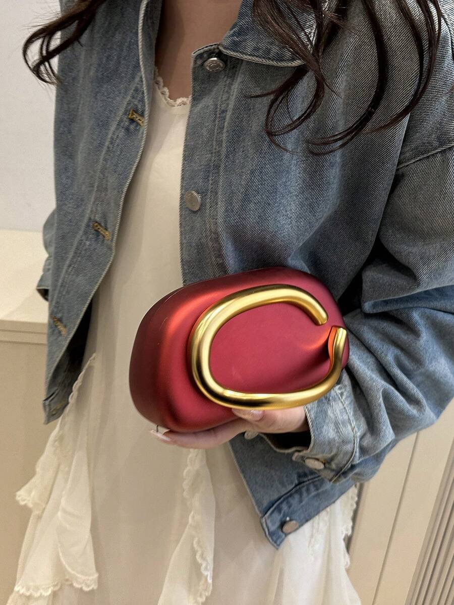 バッグ レディース ショルダーバッグ ユニークなハイエンドメタルデコレーションボックスクラッチバッグ、レディースのファッションイブ拍卖