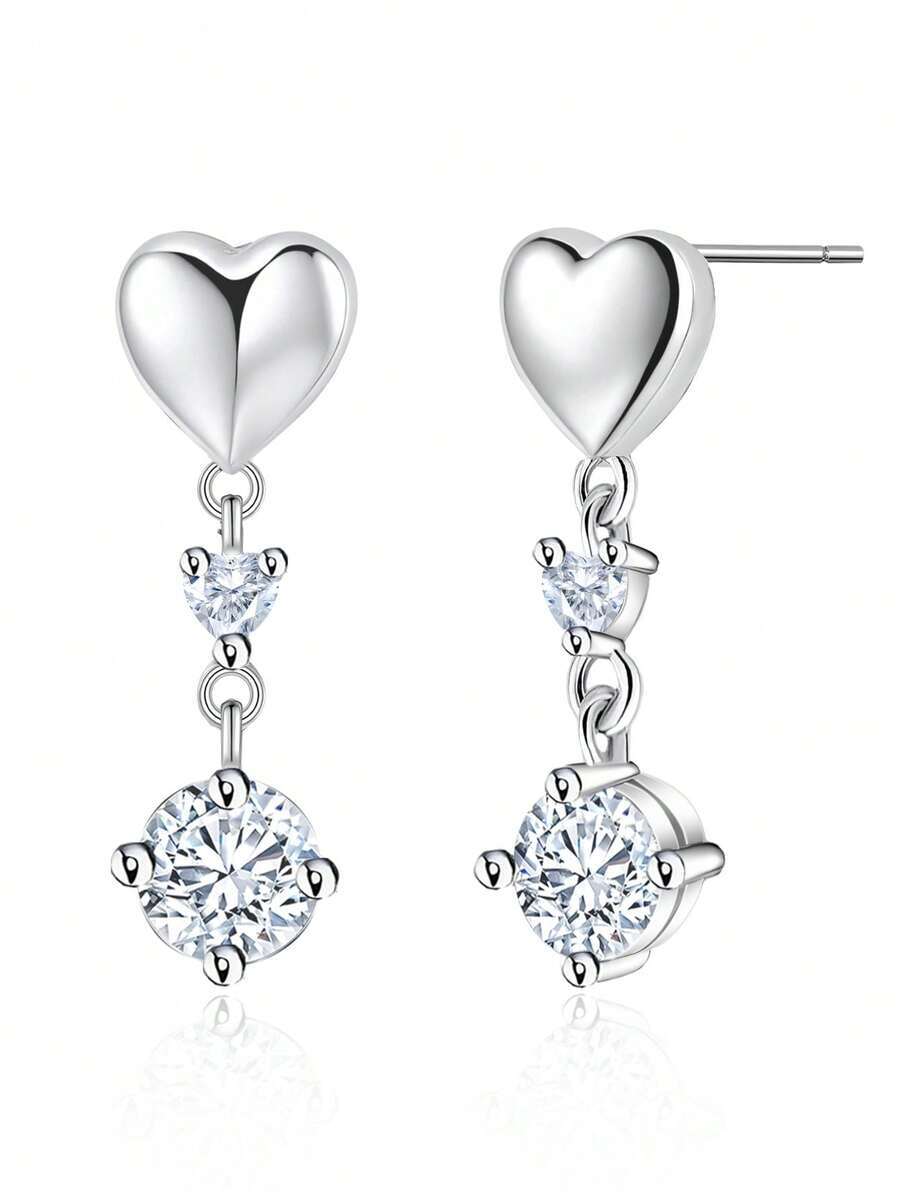 ジュエリー レディース イヤーアクセサリー 1ペア ヒポアレルジック レディース キュービックジルコニア ハート スタッドピアス、拍卖