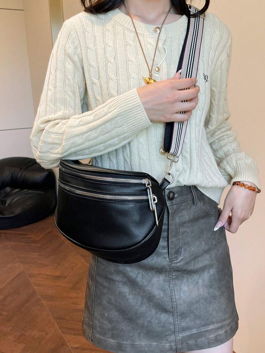 バッグ レディース ショルダーバッグ ファッションダブルジッパーウエストポーチ、レディースフェイクレザーショルダーバッグワイドスト拍卖