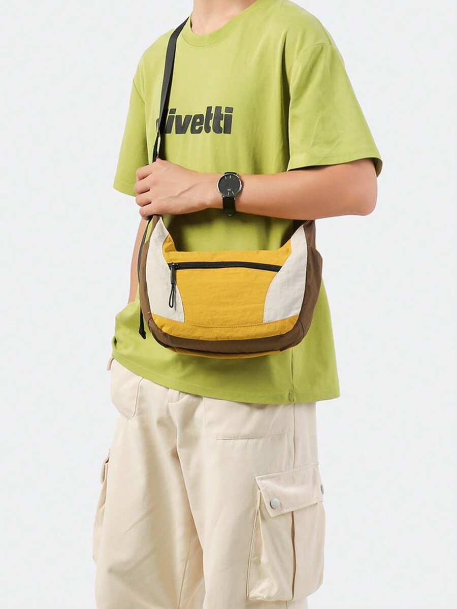 バッグ メンズ ショルダーパック 1個 メンズコントラストカラーカジュアルショルダーバッグ、ファッショナブルなミニマリストメッセン拍卖