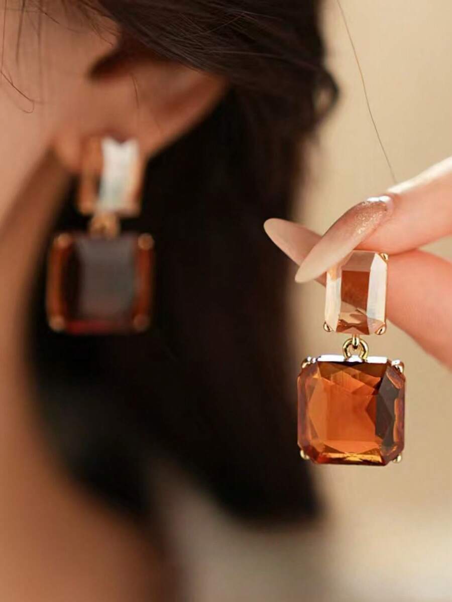 ジュエリー レディース イヤーアクセサリー 1ペア 低キービマズラ スクエア クリスタルガラス ダイヤモンド スタッドピアス、高級拍卖