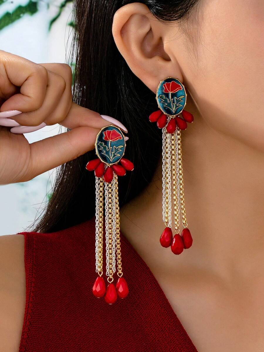 ジュエリー レディース イヤーアクセサリー 1ペア ヨーロッパ&アメリカ ヴィンテージ フレンチレトロタッセルピアス、エレガントな拍卖