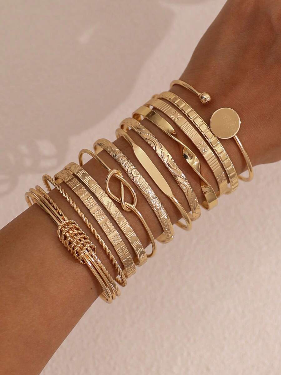 ジュエリー レディース ブレスレット バングル ヨーロッパ・アメリカ風ファッションバングルセット 12個入り、矢印、フラワー、誇張拍卖