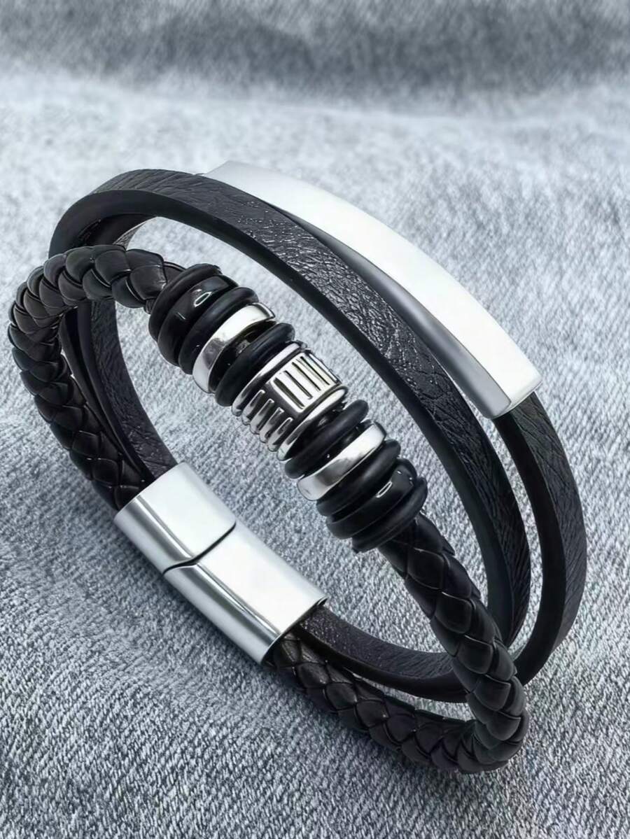 ジュエリー メンズ ブレスレット 編み込みレザーブレスレット、マルチレイヤーデザイン、パーソナライズされたストリートウェアスタイル拍卖