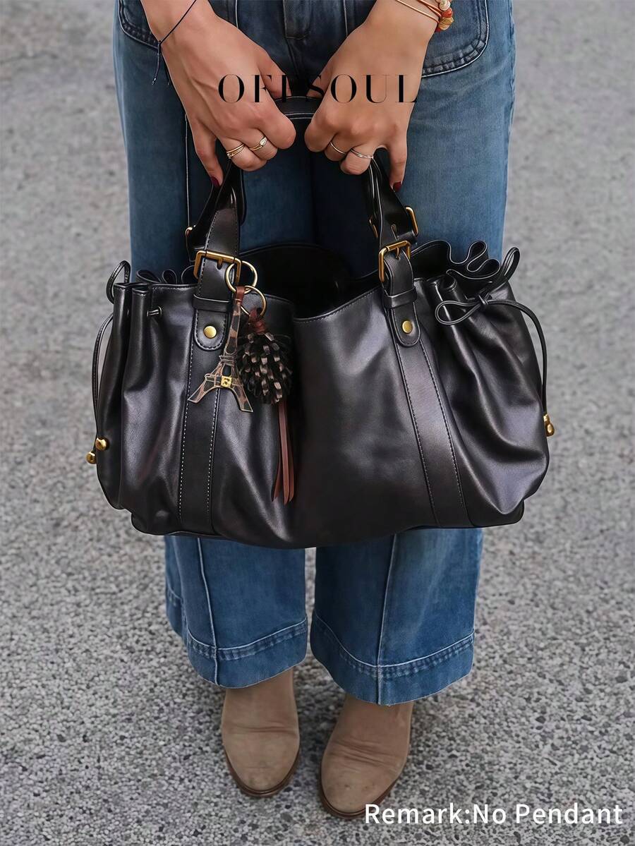 バッグ レディース トートバッグ 通勤 ドローストリング プリーツ 大容量 ソフトレザー カジュアル 多用途 ショルダートートバッ拍卖