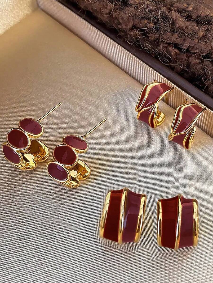 ジュエリー レディース イヤーアクセサリー セット 3ペア ミニマリスト エレガントなヴィンテージフレンチシック アシンメトリー拍卖