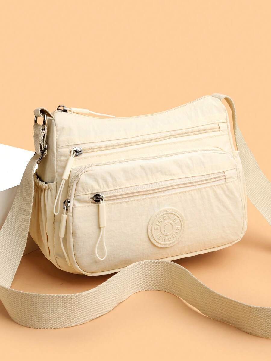 バッグ レディース ショルダーバッグ 調整可能なストラップ付きナイロンショルダーバッグ、複数のコンパートメント、無地、ジッパー開閉拍卖