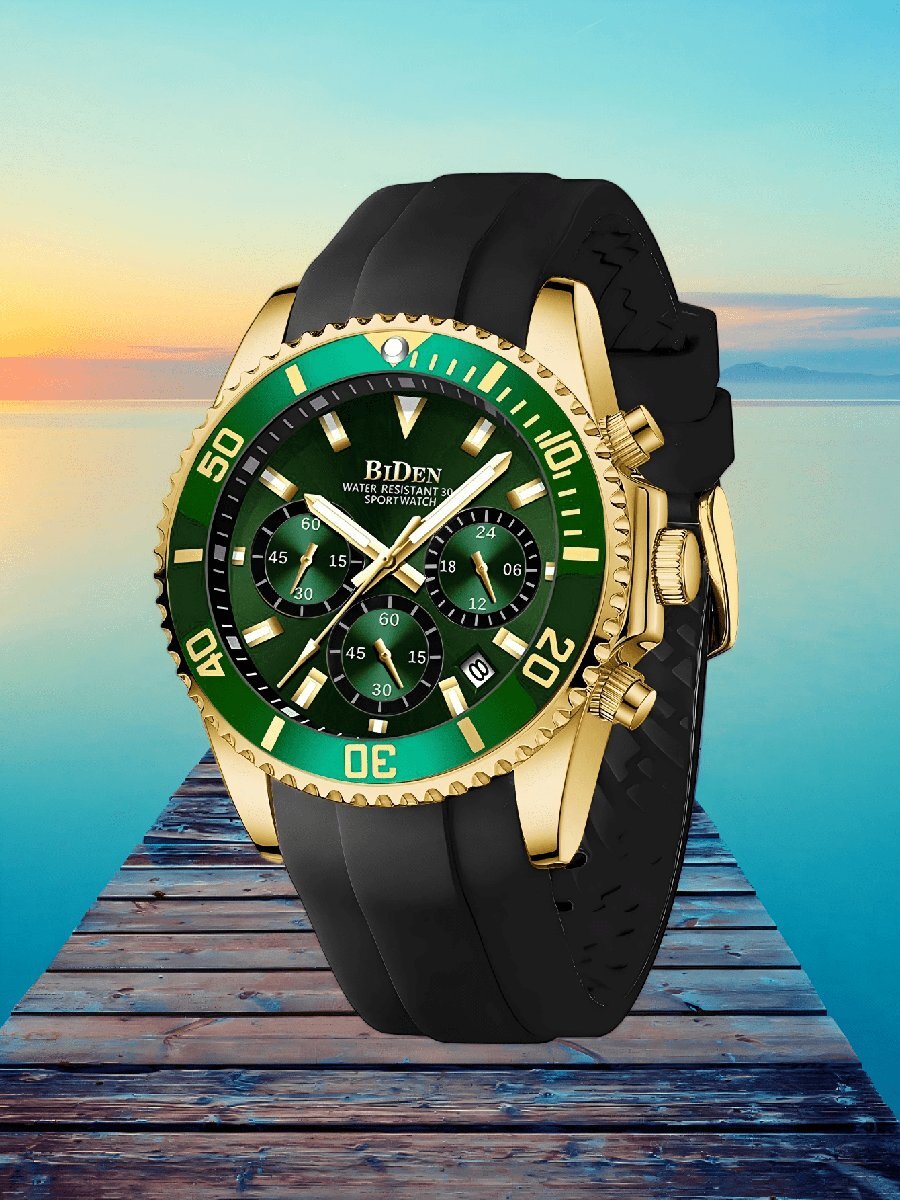 腕時計 メンズ クォーツ 1個 メンズ ダイビング ベゼル クロノグラフ 腕時計、防水、ルミノース デザイン、ラバーストラップ、エ拍卖