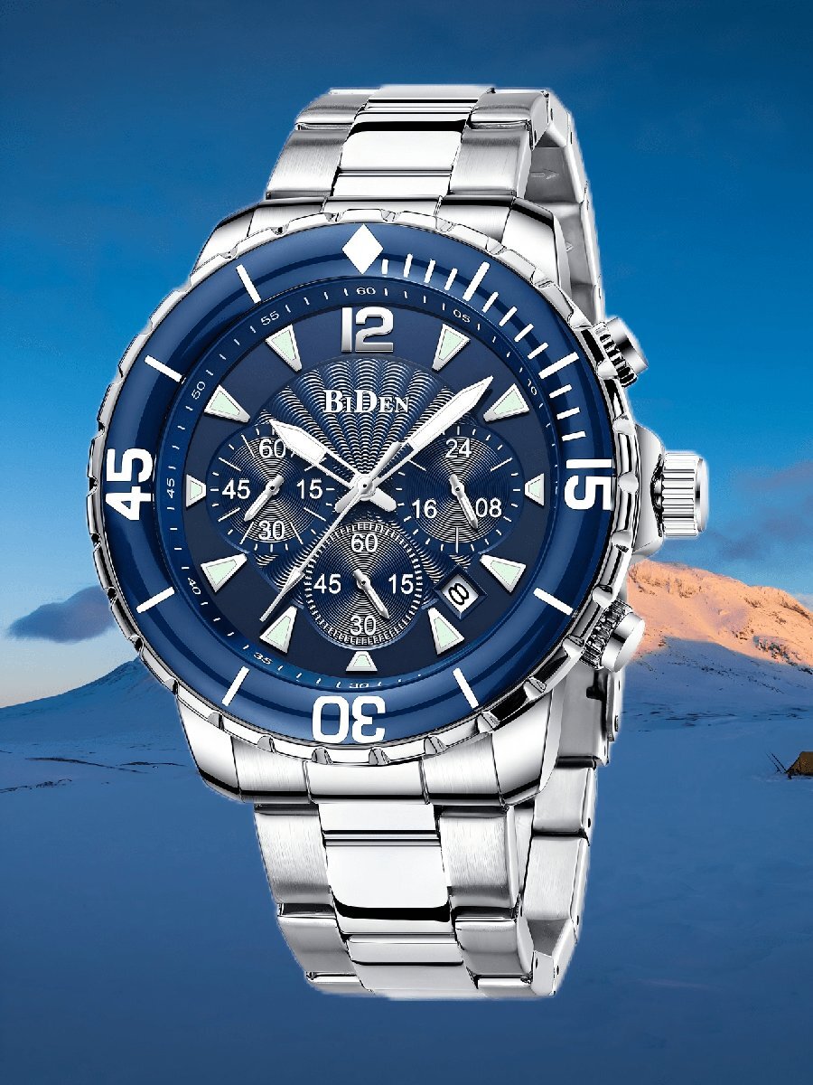 腕時計 メンズ クォーツ バイデン メンズファッションビジネス クォーツ腕時計、クロノグラフ、日付表示、夜光針、メンズアウトドアス拍卖