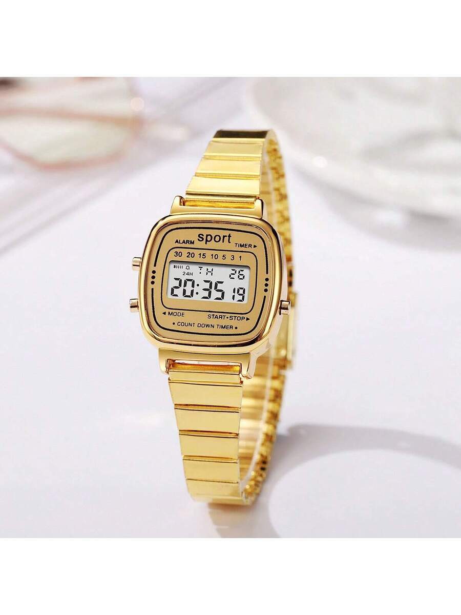 腕時計 レディース デジタル 1個 レディース マルチファンクション 電子腕時計、カラフルな週間カレンダー、ファッションスチールバ拍卖