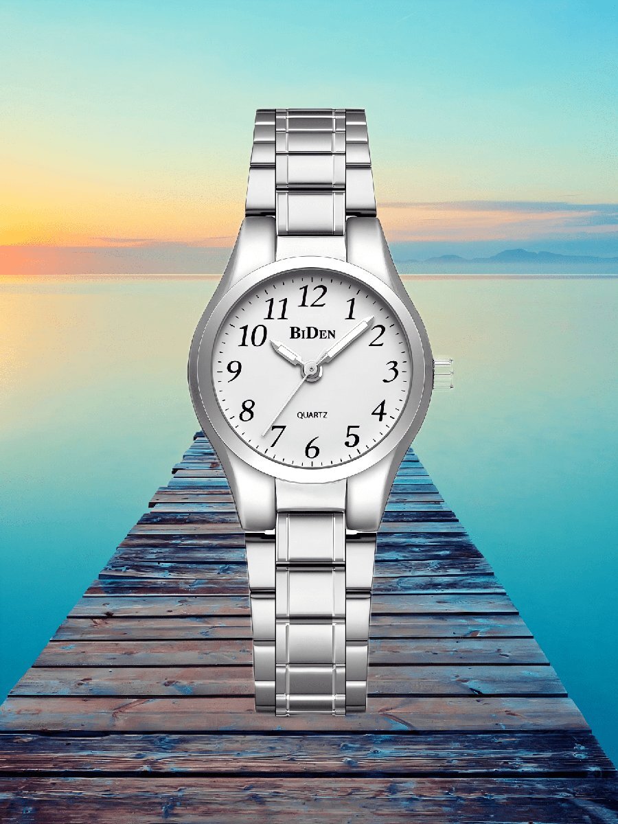 腕時計 レディース クォーツ バイデン レディース腕時計、ファッショナブル 見やすいデジタル時計、ステンレススチールバンド、夜光針拍卖