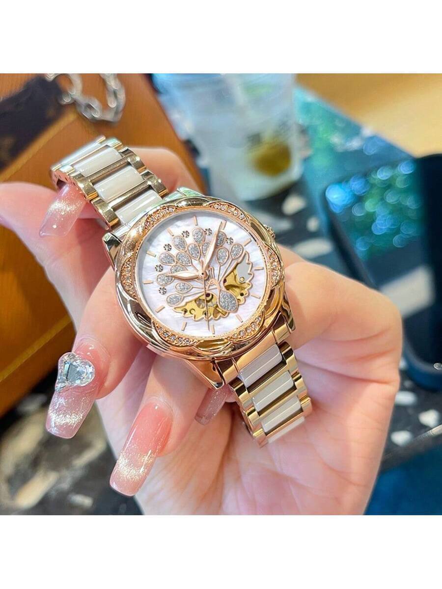 腕時計 レディース クォーツ 1個 女性用ステンレススチールバンド腕時計、孔雀ダイヤル、高級感あふれる、カジュアルな日常着用に適し拍卖