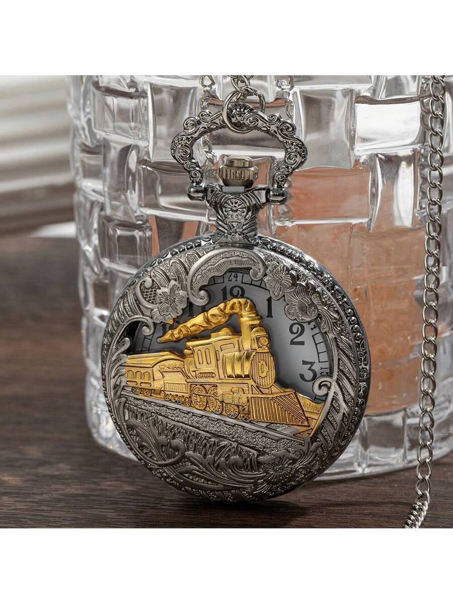 腕時計 懐中時計 プラチナ ステンパンク 列車 クォーツ 懐中時計 ネックレス、大サイズ、ユニセックス ヨーロッパ&アメリカンスタ拍卖