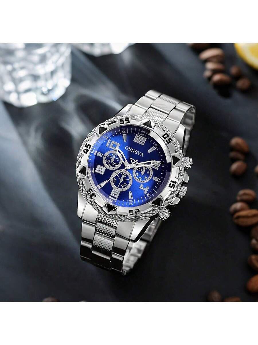 腕時計 メンズ クォーツ 1個セット メンズビジネス人気の3眼混合スケール クォーツ腕時計、ファッショナブルなカジュアル装飾腕時計拍卖