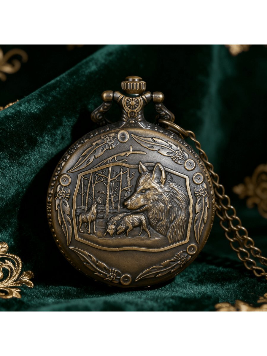 腕時計 懐中時計 1個 ヴィンテージ ブロンズ狼頭彫刻クォーツ懐中時計、メンズファッション小物、バッグ用オーナメント、カップルギフ拍卖