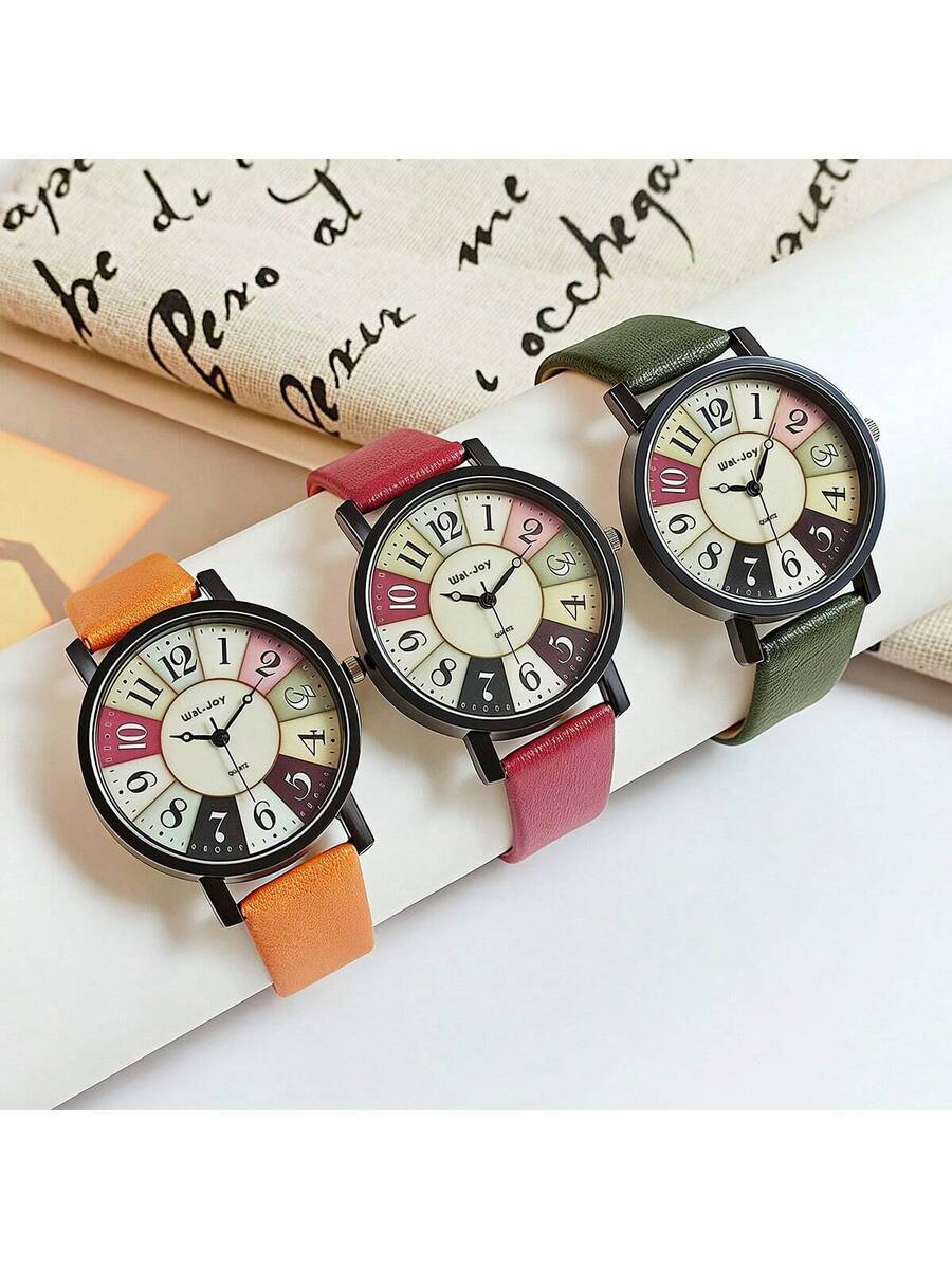 腕時計 レディース セット 3個セット レディース ミニマリストファッション プラスチックケース PUレザーストラップ クォーツ腕拍卖