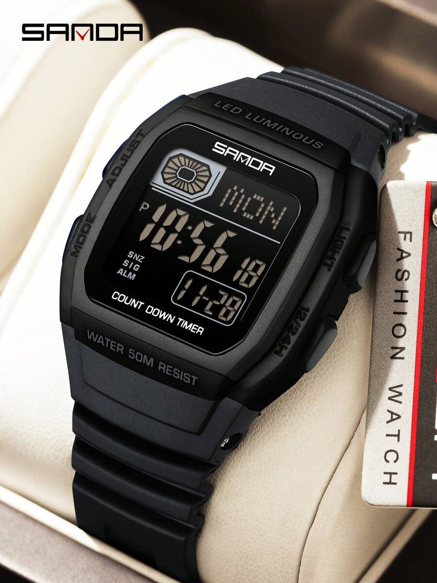 腕時計 メンズ デジタル . 2208 スポーツファッション電子腕時計 スクエア マルチファンクション カレンダー カウントダウ拍卖