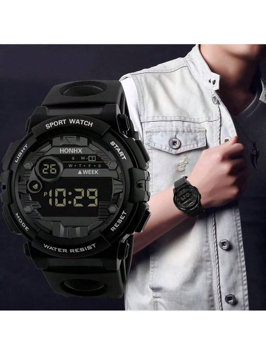 腕時計 メンズ デジタル 1個 デジタルスポーツウォッチ ルミナスディスプレイ ストップウォッチ 高品質 アラーム - ブラック丸拍卖