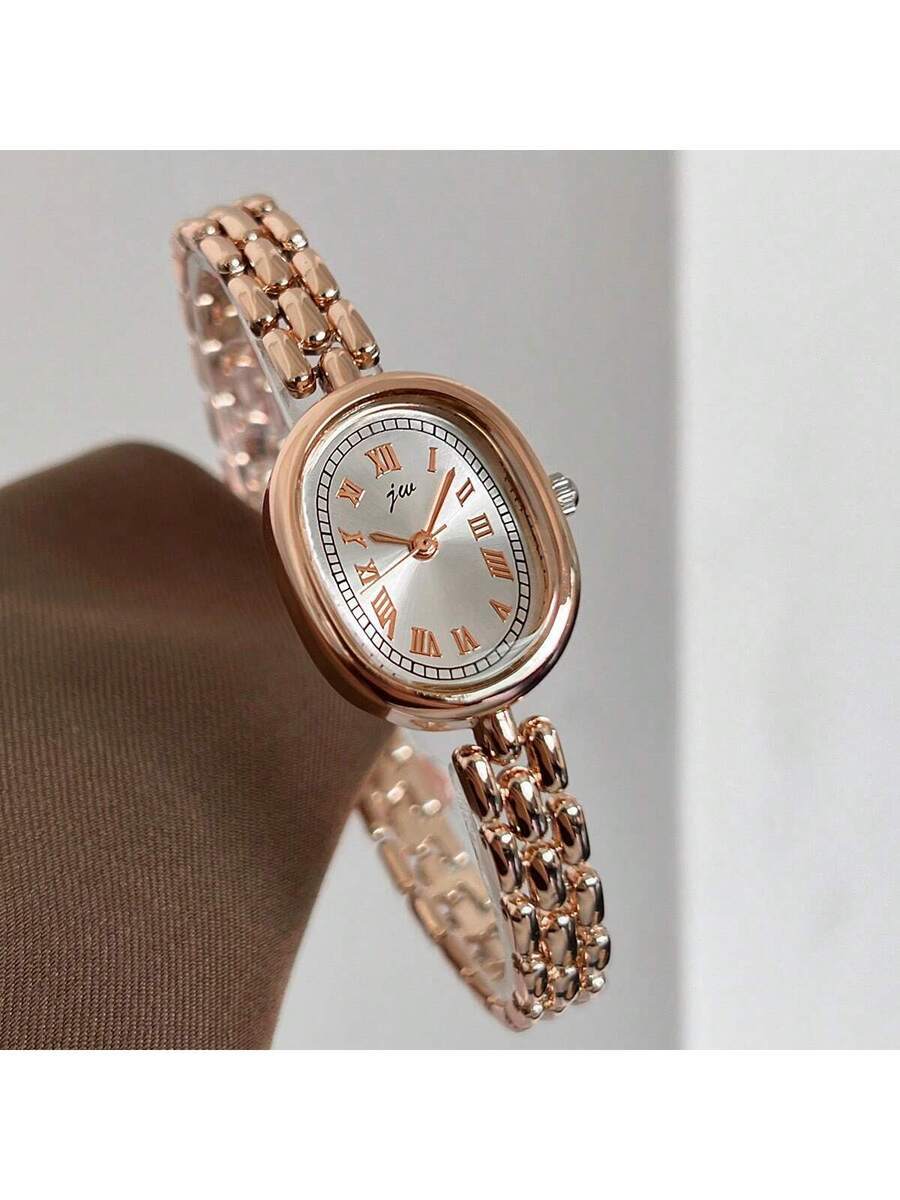 腕時計 レディース クォーツ 1個 シンプルな気品あるゴールド合金ブレスレット付き腕時計、繊細な楕円形ダイヤル、スタイリッシュな白拍卖