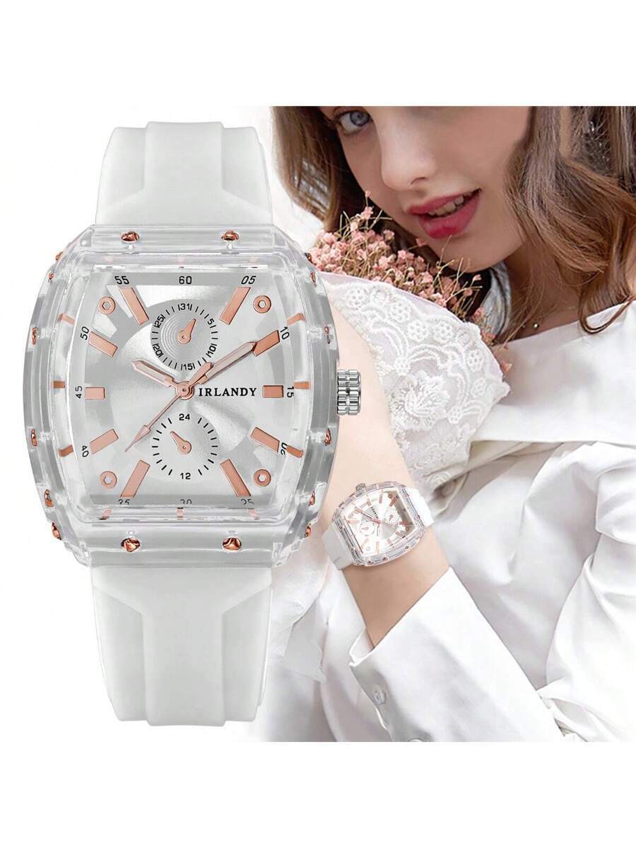 腕時計 レディース クォーツ 1個 女性用シリコンバンド ファッションカジュアル 2眼数字スケールダイヤル クォーツ腕時計、ミニマ拍卖