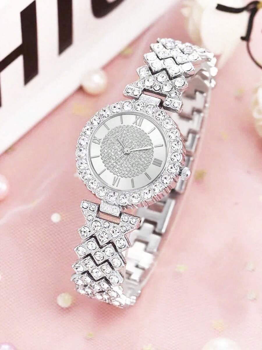 腕時計 レディース クォーツ 1個 ミニマリスト高級レディース クォーツ腕時計、小さな文字盤、ラインストーン、合金バンド、母の日、拍卖