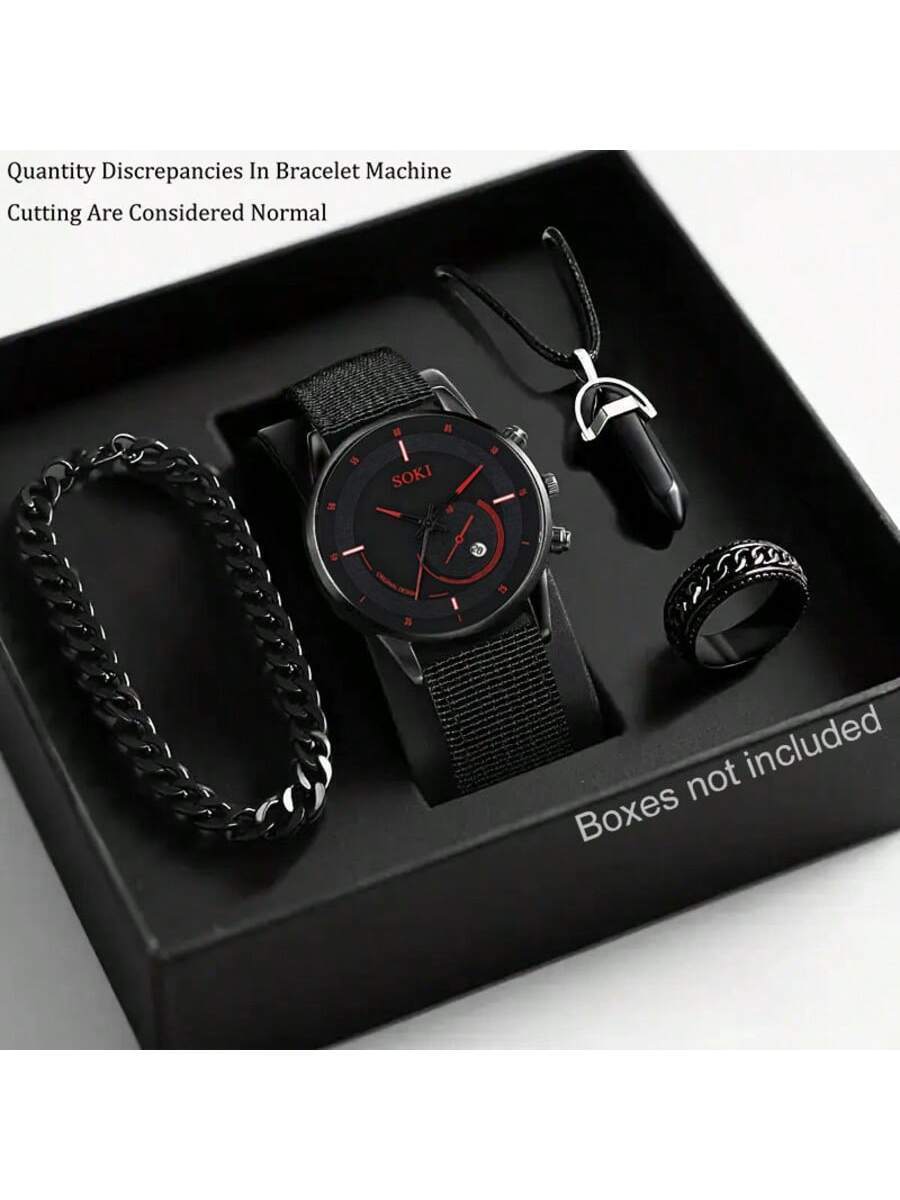 腕時計 メンズ セット メンズ 1セット カジュアル腕時計セット、アラビア数字ラウンドダイヤル、ナイロンストラップクォーツ腕時計、拍卖