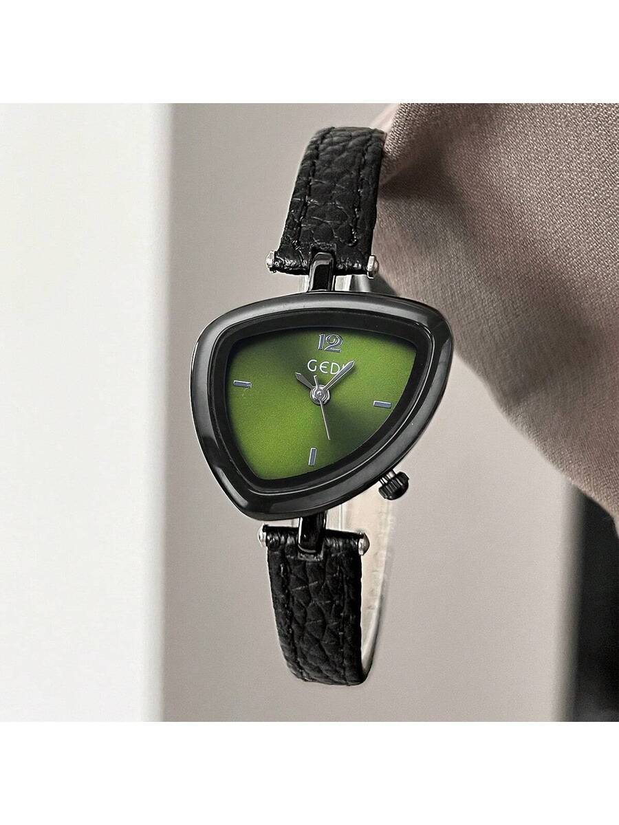 腕時計 レディース クォーツ 1個 女性用新作ゴールドレザーストラップ、洗練された多角形ダイヤル、ファッショナブルなゴールドの針、拍卖