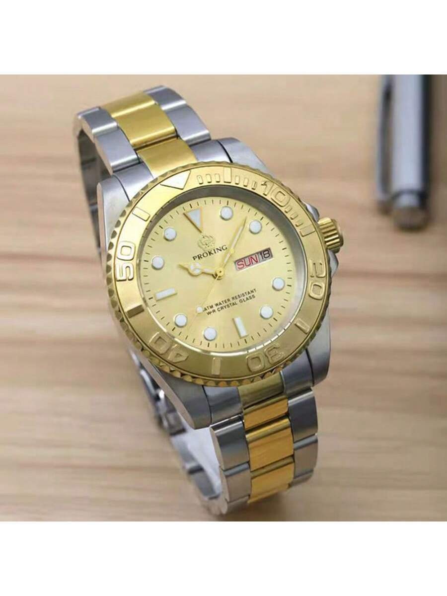 腕時計 メンズ クォーツ 1個 メンズ ステンレススチール ビジネススポーツ 防水カレンダー腕時計、高級発光クォーツ腕時計、デイ拍卖