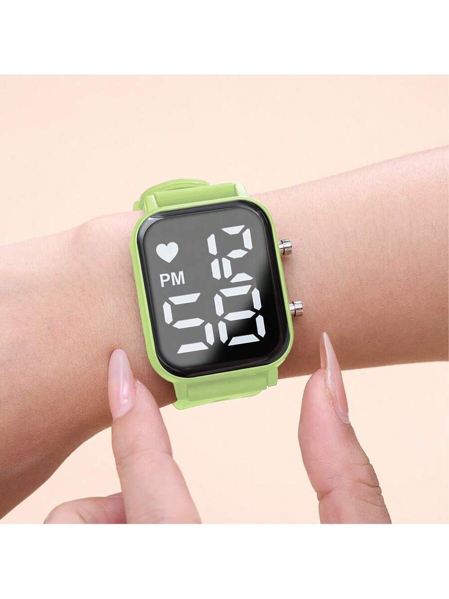 腕時計 レディース セット かわいい2点セット!緑のハートパターン腕時計&ファッションストレッチブレスレット レディース、クリスマ拍卖