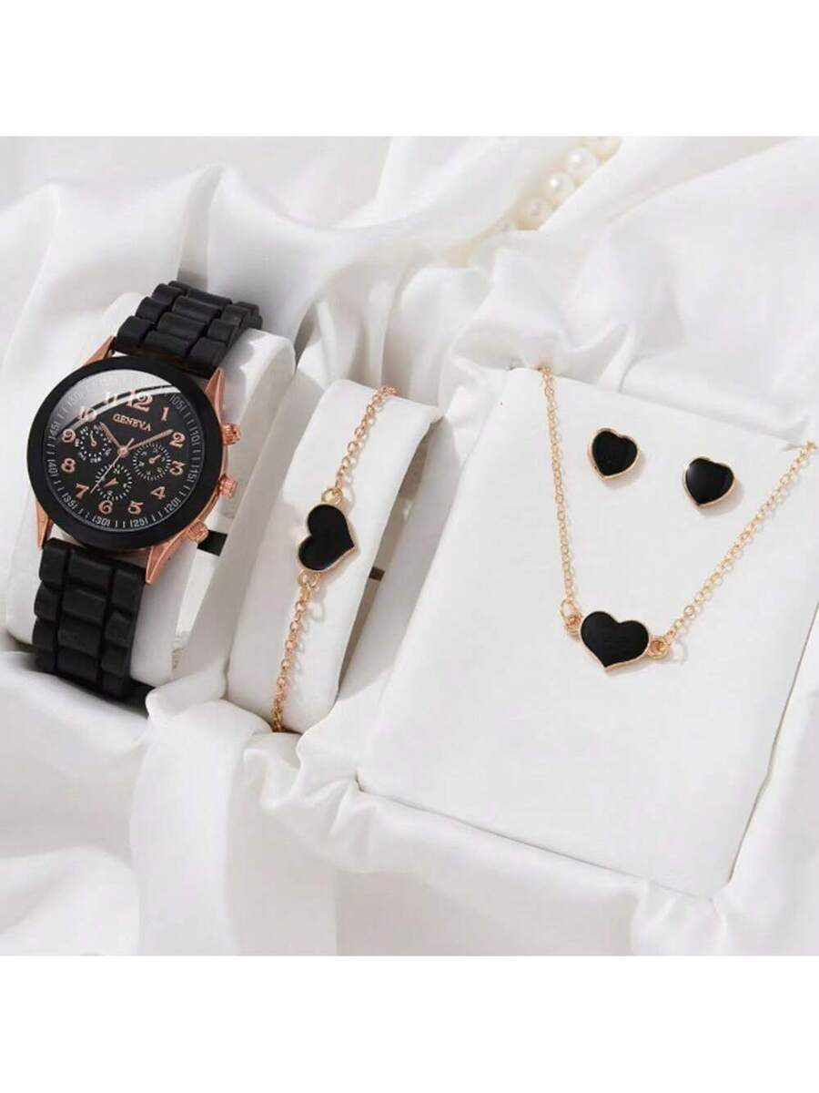腕時計 レディース クォーツ ジュネーブ ウォッチ ファッション シリコンバンド レディース クォーツ ウォッチ ハート ジュエリ拍卖