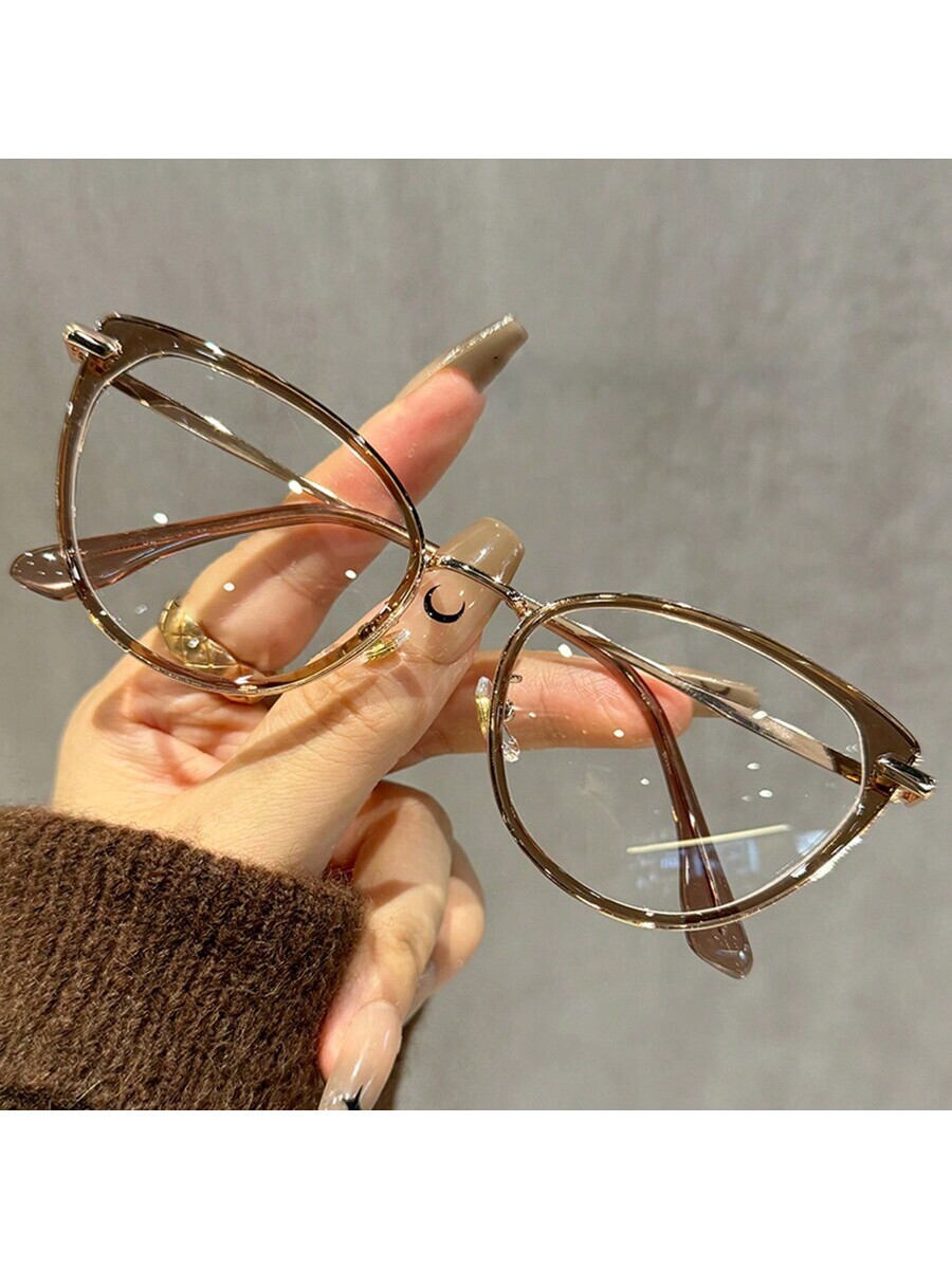 アクセサリー レディース アイアクセサリー セット Y2K クールなティール色キャットアイフレームメガネ、女性用ノンプリスクリプシ拍卖