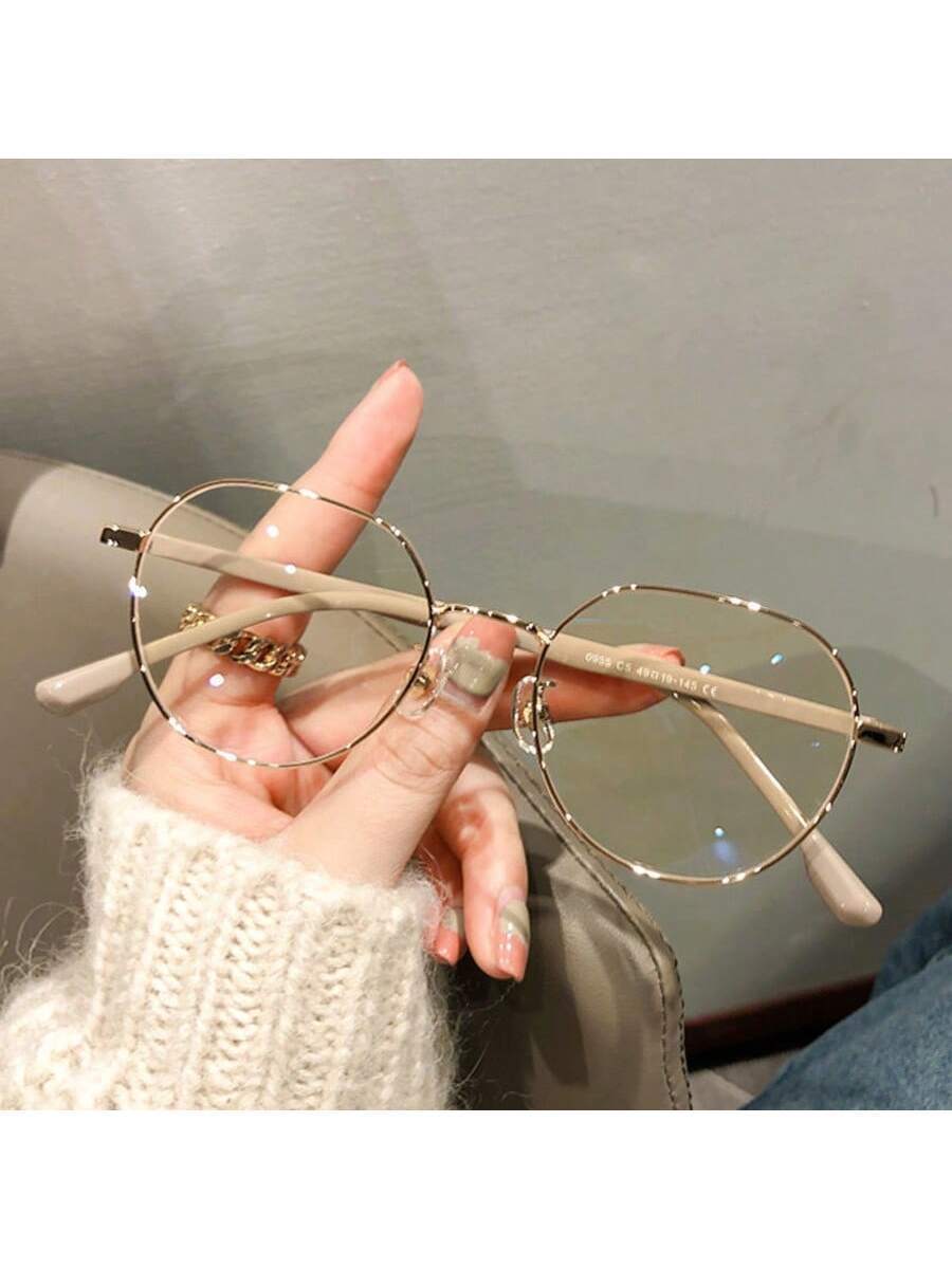 アクセサリー レディース アイアクセサリー セット 1個 女性用メタルフレームミニマリストメガネ、ファッショナブルなオーバル型透明拍卖