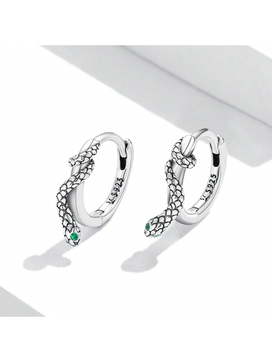 ジュエリー レディース イヤーアクセサリー 925 スターリングシルバー スネーク イヤーバックル グリーンジルコニウム象嵌 レデ拍卖