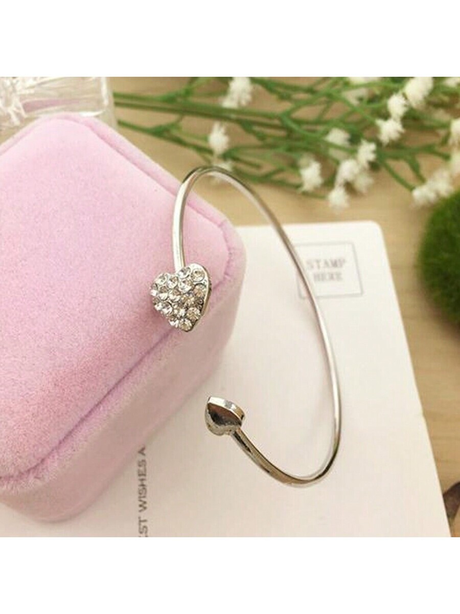 ジュエリー レディース ブレスレット バングル ハート型ブレスレット ダブルハート クリスタル とラインストーン、オープンバングル拍卖