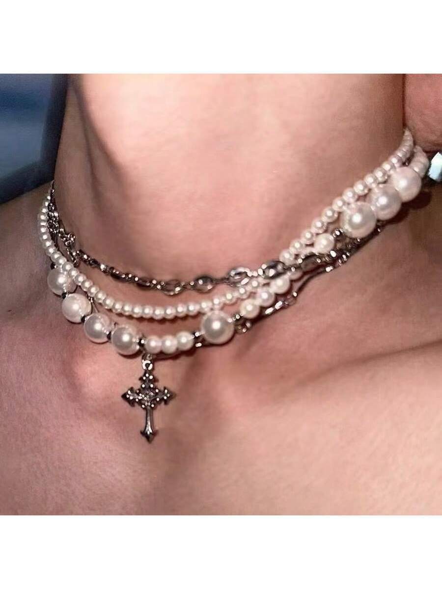 ジュエリー メンズ ネックレス 1個 多層真珠ネックレス、繊細な鎖骨チェーン、ユニセックスなニッチデザイン ヒップホップカップルセ拍卖