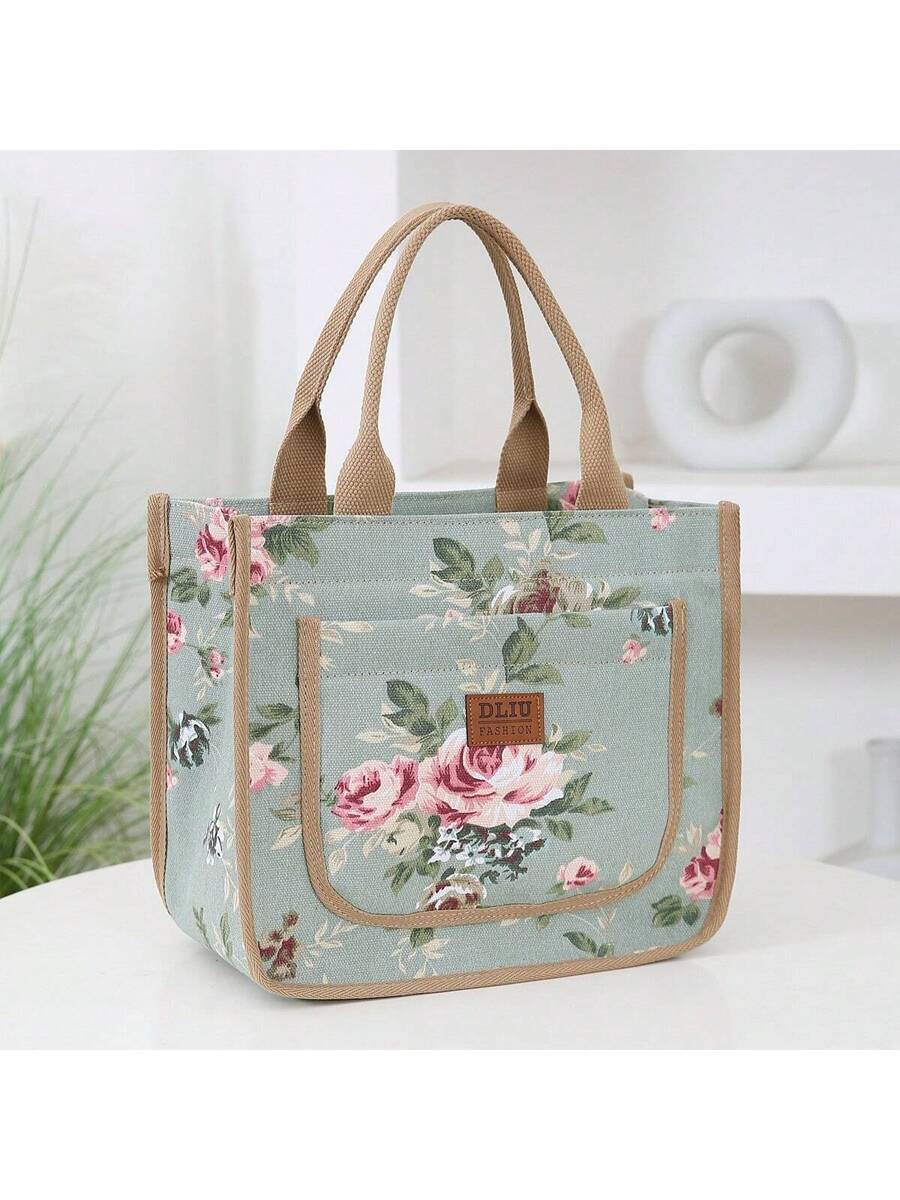 バッグ レディース ハンドルバッグ 花柄キャンバストートバッグ新品、厚手の素材、通勤や手持ちに最適。ジッパークロージャー、フロント拍卖