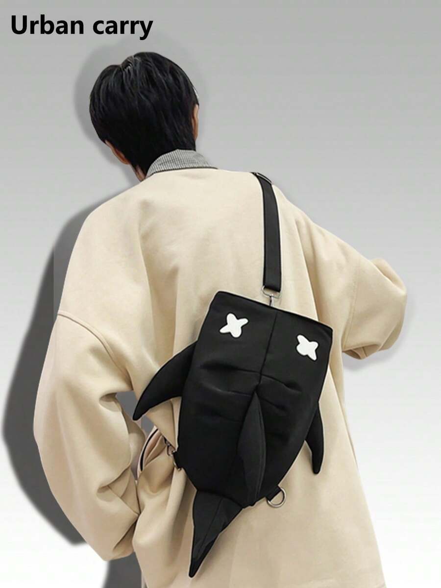 バッグ メンズ ショルダーパック 1個 黒ナイロン製 クリエイティブなサメ型ミニバックパック/ショルダーバッグ/ボディバッグ メン拍卖